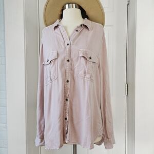 American Eagle Pink Long Sleeve Button Up Shirt Western Top Boyfriend Boxy Large